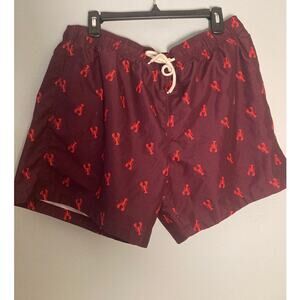 H&M Men's Swim Trunks Shorts Lobster Print Maroon & Red Mesh Insert Sz XL